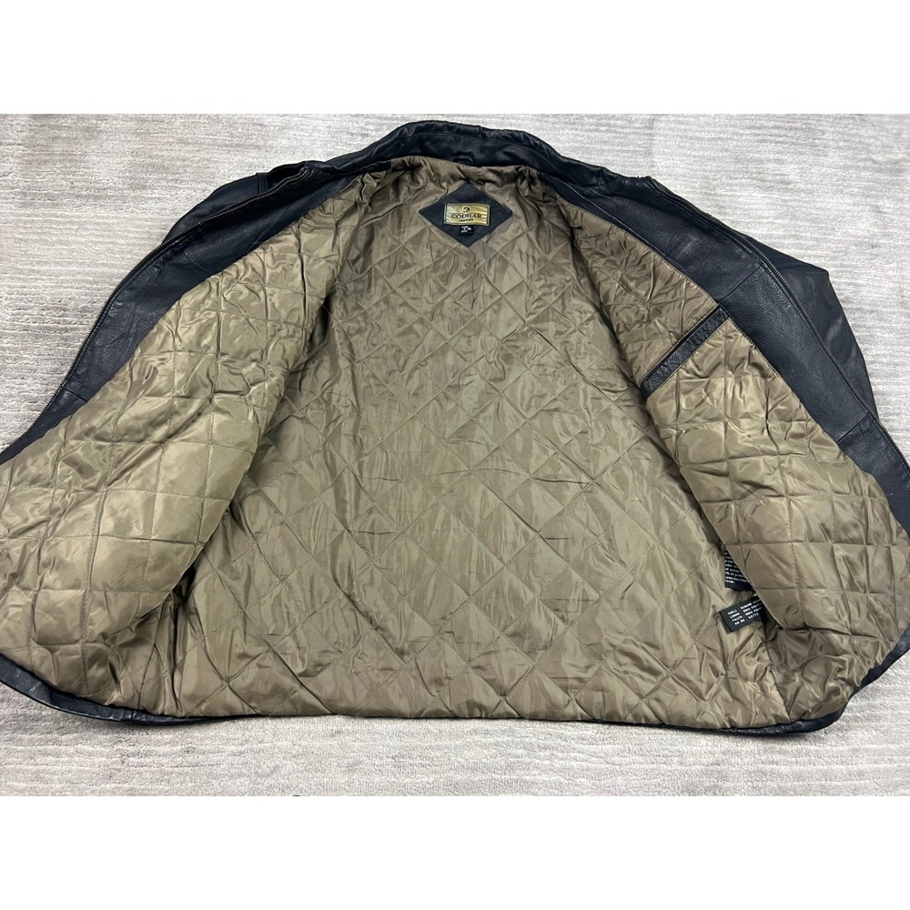Cougar Leather Jacket Mens XL Black Bomber Genuine Leather Quilted Zip Up Solid - Picture 10 of 14